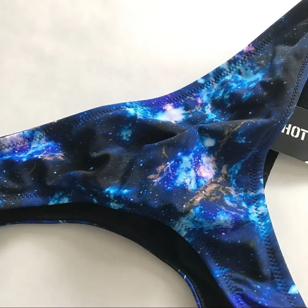 NWT Galaxy Reversible Bikini Bottom Small Cheeky Blue Black